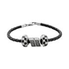 Insignia Collection Nascar Dale Earnhardt Jr. Leather Bracelet And Sterling Silver 88 Bead And Checkered Flag Set, Women's, Size: 7.5, Grey