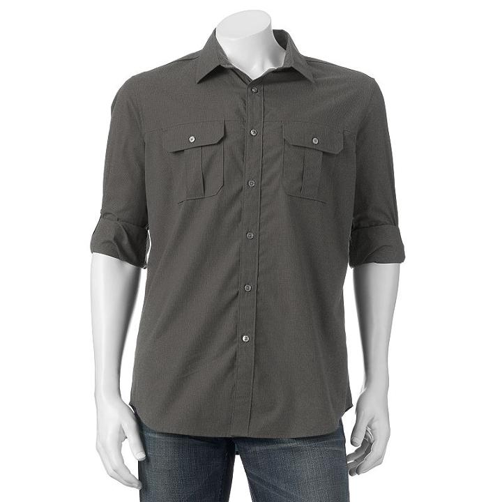 Men's Apt. 9&reg; Slim-fit Roll-tab Button-down Shirt, Size: Xl, Black
