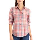 Women's Chaps Plaid Twill Button-down Shirt, Size: Small, Pink