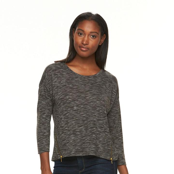 Women's Alex & Parker Drop-shoulder Zipper Tee, Size: Large, Black