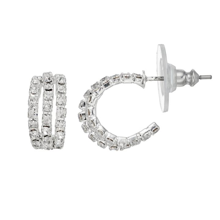 Simulated Crystal Nickel Free Multi Semi-hoop Earrings, Women's, Silver