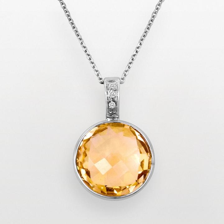 Sterling Silver Citrine And Diamond Accent Pendant, Women's, Size: 18, Orange