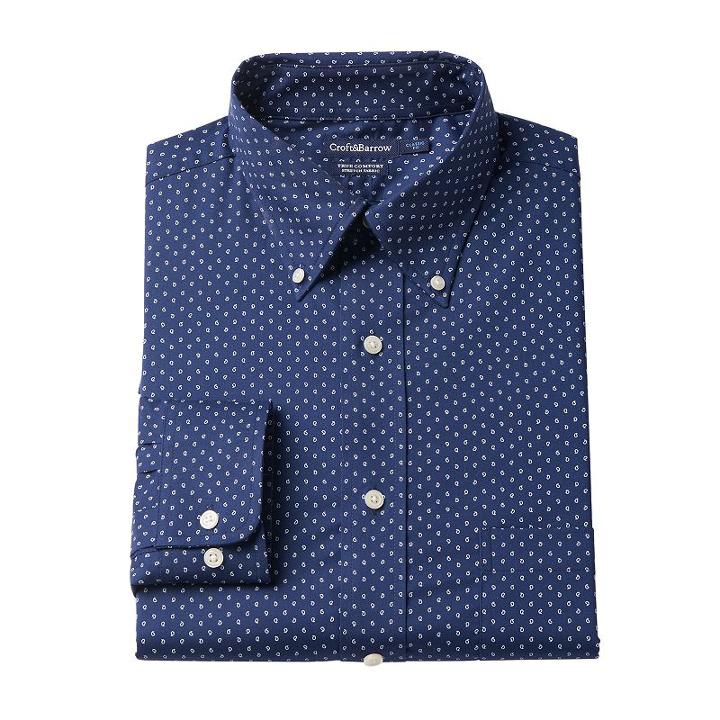 Men's Croft & Barrow&reg; Easy-care True Comfort Slim-fit Stretch Dress Shirt, Size: 16.5-34/35, Blue