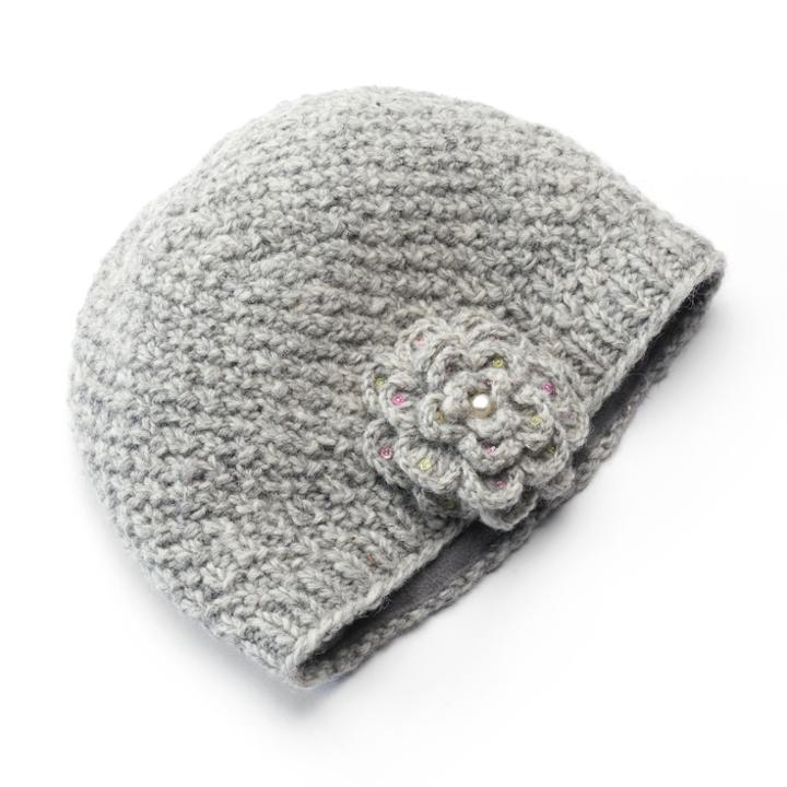 Sijjl Women's Floral Wool Beanie, Grey
