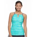 Women's Free Country Striped Keyhole Tankini Top, Size: Medium, Blue Other