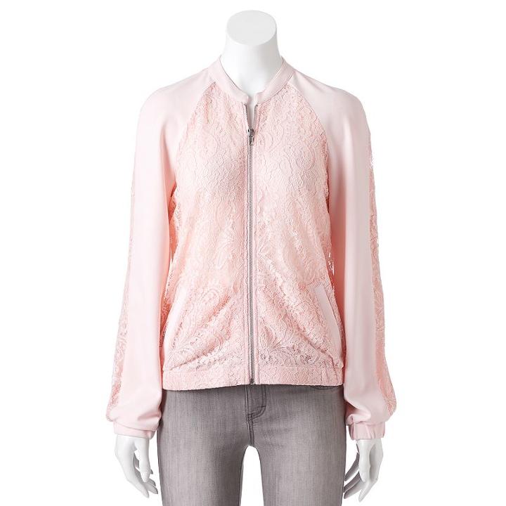 Women's Apt. 9&reg; Lace Bomber Jacket, Size: Xl, Brt Pink
