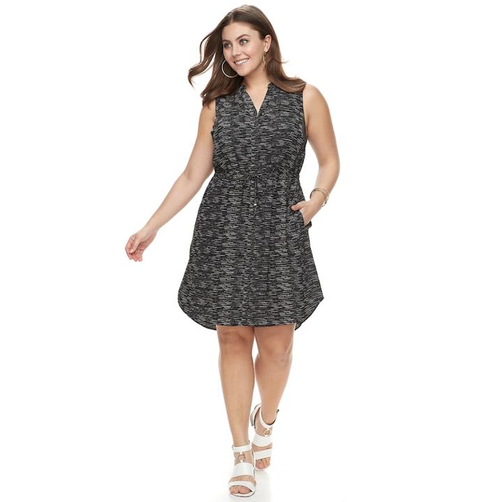 Plus Size Apt. 9&reg; Drawstring Shirtdress, Women's, Size: 2xl, Black