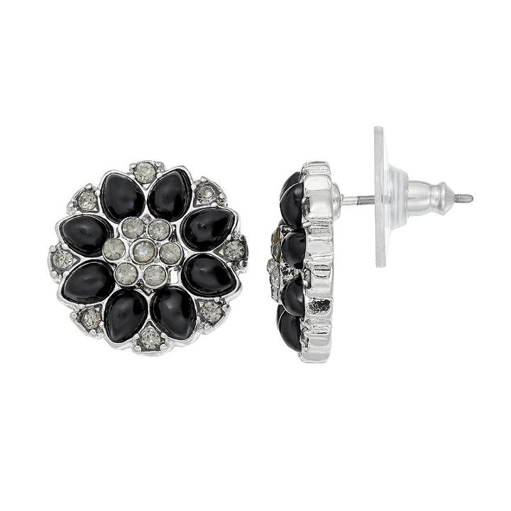 Black Cabochon Flower Stud Earrings, Women's, Oxford