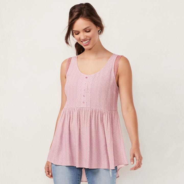 Women's Lc Lauren Conrad Print Lace-trim Tunic Tank, Size: Small, Yellow