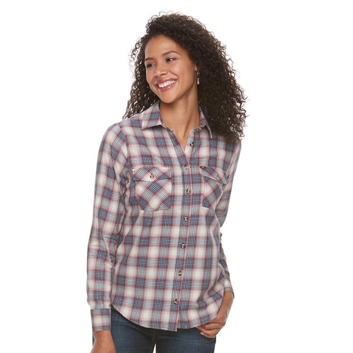 Women's Lee Plaid Floral Shirt, Size: Medium, Natural