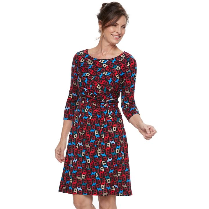 Women's Dana Buchman Printed Knot-front Dress, Size: Large, Red