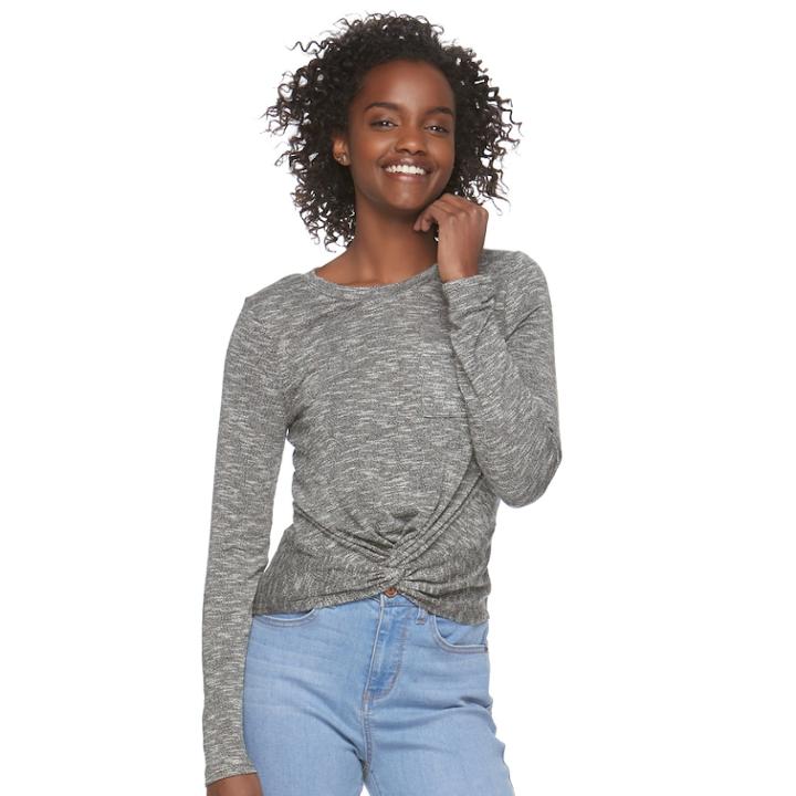 Juniors' Love, Fire Twist Front Hatchi Top, Teens, Size: Xs, Med Grey