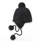 Sijjl Women's Cable-knit Wool Trapper Hat, Black