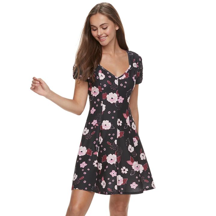 Juniors' Candie's&reg; Ruched & Pleated Skater Dress, Teens, Size: Medium, Purple