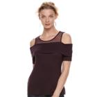 Women's Rock & Republic&reg; Mesh Cold-shoulder Tee, Size: Medium, Drk Purple