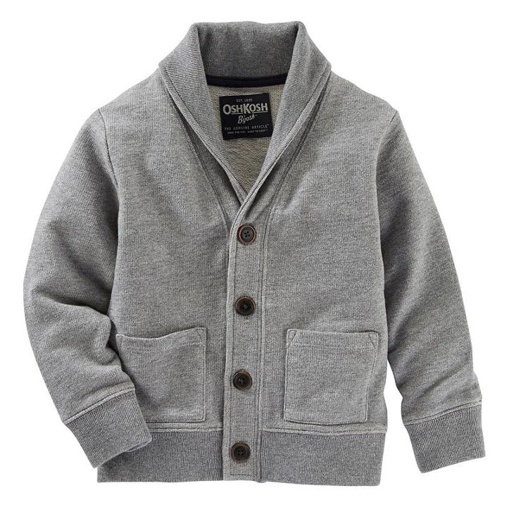 Boys 4-8 Oshkosh B'gosh&reg; French Terry Shawl Collar Cardigan, Boy's, Size: 5, Light Grey