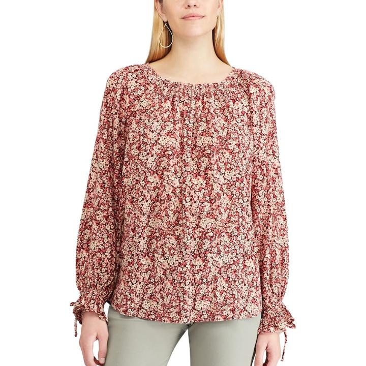 Women's Chaps Floral Peasant Top, Size: Medium, Red