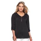 Women's Apt. 9&reg; Zipper Accent Satin Top, Size: Medium, Black