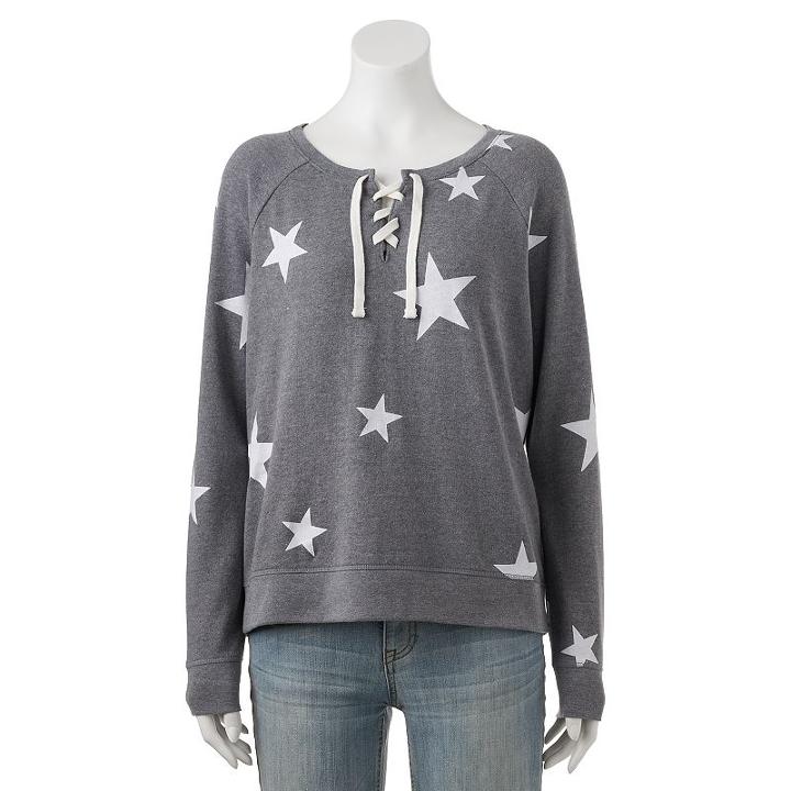 Juniors' So&reg; Lace-up Long Sleeve Sweatshirt, Teens, Size: Medium, White