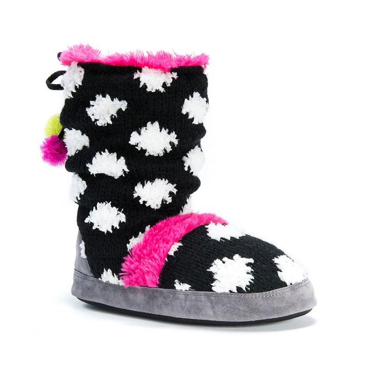 Muk Luks Women's Jenna Polka Dot Boot Slippers, Size: Xl, Black