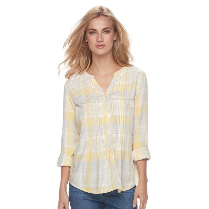 Women's Croft & Barrow&reg; Plaid Pintuck Shirt, Size: Xl, Gold