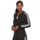 Women's Adidas Essential Fleece 3 Stripe Zip-up Hoodie, Size: Xs, Black
