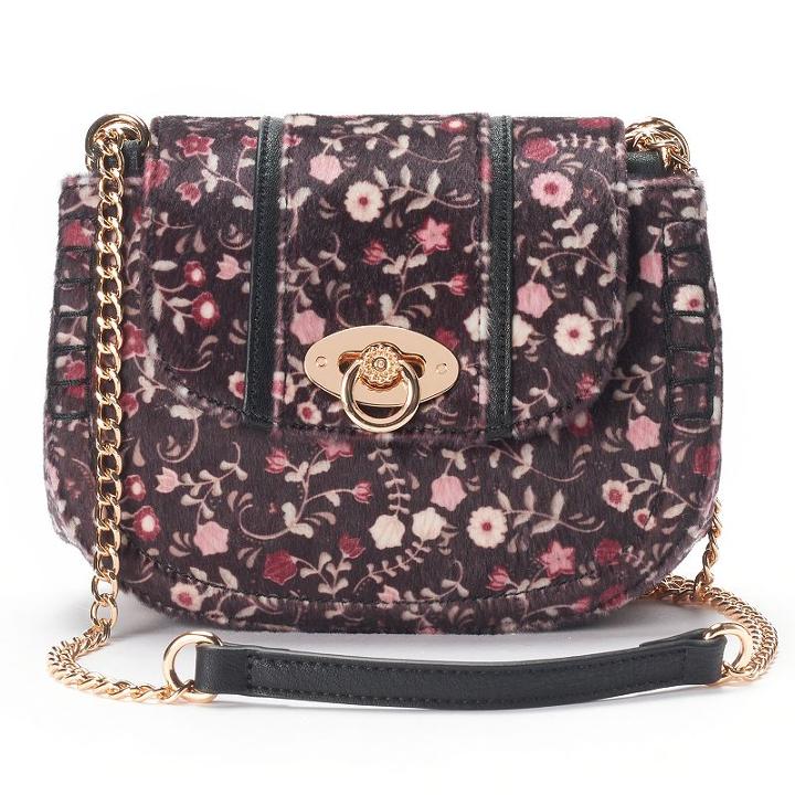 Lc Lauren Conrad Macaron Floral Saddle Bag, Women's, Black