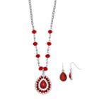 Red Beaded Teardrop Pendant Necklace & Earring Set, Women's, Med Red