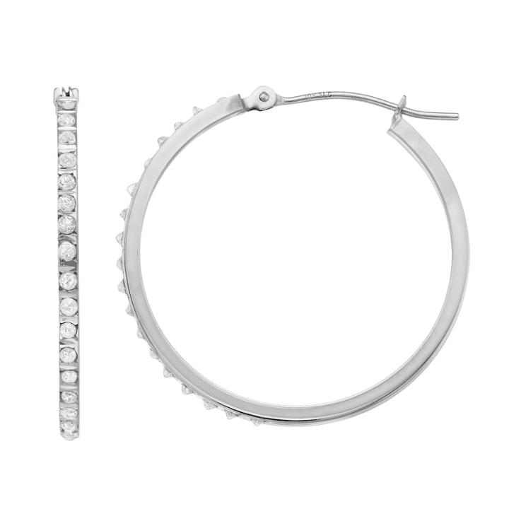 Diamond Fascination 10k White Gold Diamond Accent Hoop Earrings, Women's, Size: 25mm