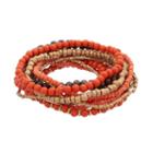 Orange Wooden Bead Stretch Bracelet Set, Women's, Brt Pink