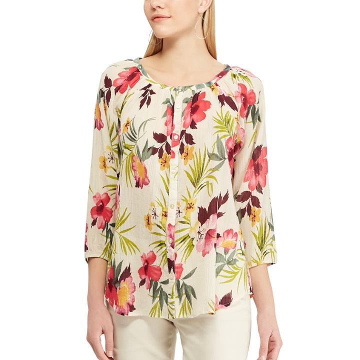 Petite Chaps Tropical Floral-print Top, Women's, Size: S Petite, White