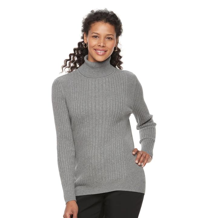 Women's Croft & Barrow&reg; Essential Ribbed Turtleneck Sweater, Size: Xl, Med Grey