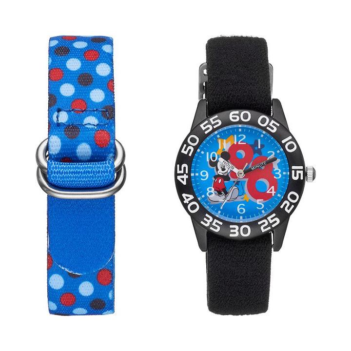 Disney's Mickey Mouse Boys' Time Teacher Watch & Interchangeable Band Set, Boy's, Black