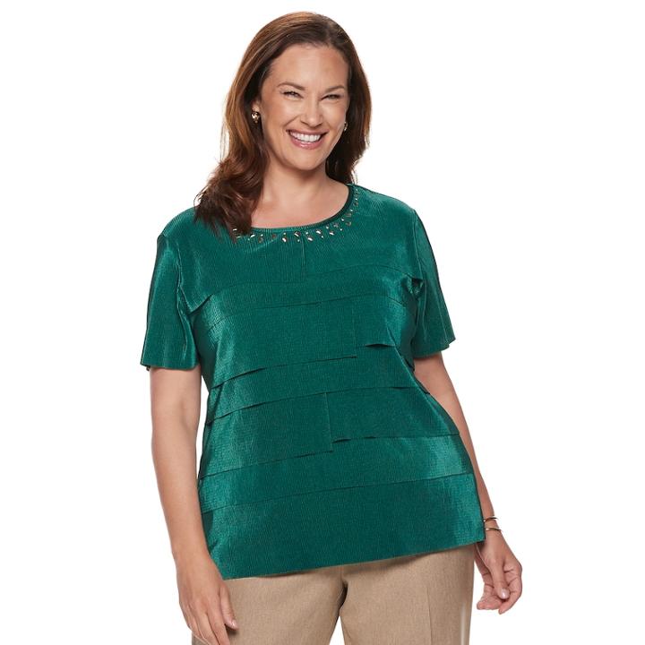 Plus Size Alfred Dunner Studio Tiered Pleat Top, Women's, Size: 3xl, Med Green