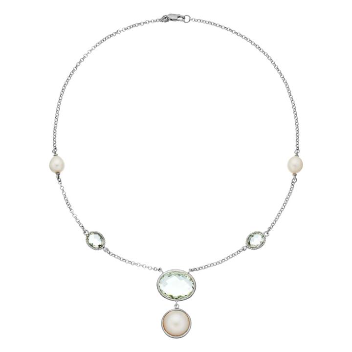 Sterling Silver Freshwater Cultured Pearl & Green Quartz Necklace, Women's, Size: 18