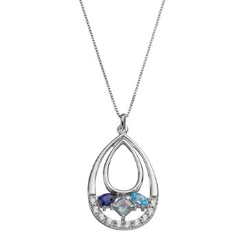 Sterling Silver Cassiopeia Topaz Teardrop Pendant Necklace, Women's, Size: 18, Blue