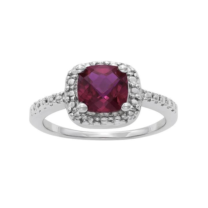 Sterling Silver Lab-created Ruby And Diamond Accent Square Halo Ring, Women's, Size: 7, Red