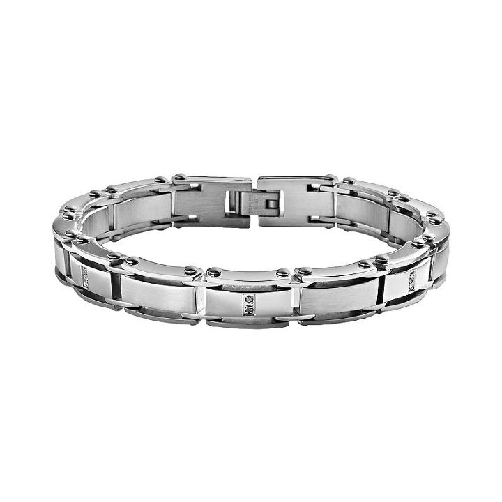 Stainless Steel 1/10-ct. T.w. Black Diamond Bracelet - Men, Size: 8.5