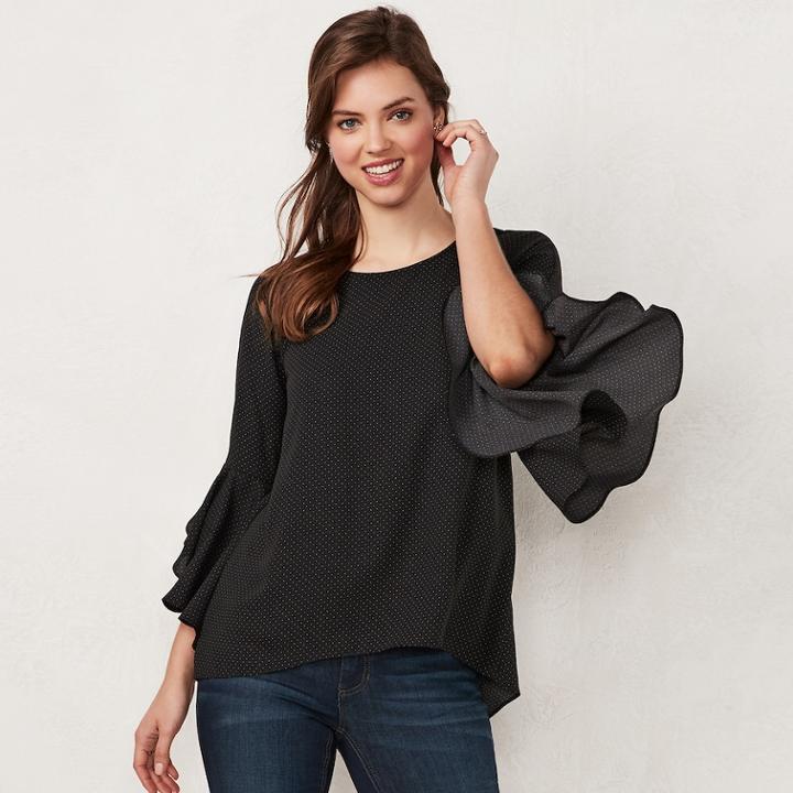 Women's Lc Lauren Conrad Ruffle Sleeve Split-back Top, Size: Xs, Gold