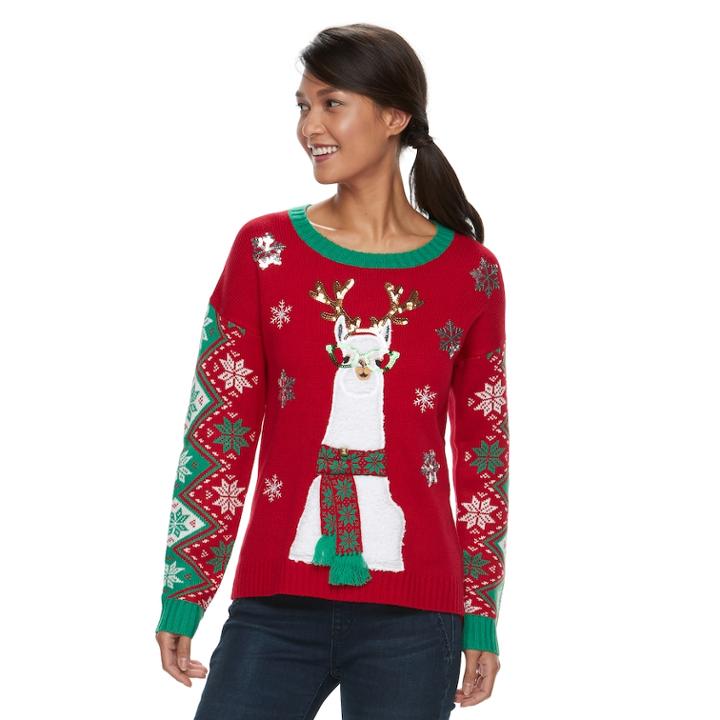 Women's Embellished Christmas Sweater, Size: Small, Red