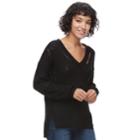 Juniors' Mudd&reg; Cut-out V-neck Sweater, Teens, Size: Medium, Black