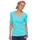 Women's Croft & Barrow&reg; Squareneck Elbow Sleeve Tee, Size: Small, Med Blue
