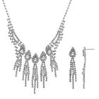 Crystal Allure Fringe Necklace And Linear Drop Earring Set, Women's, Size: 13.5, White