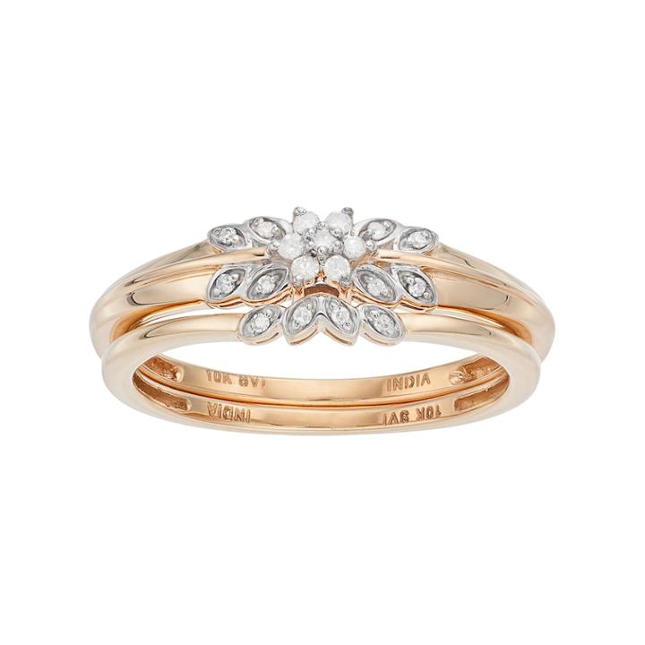 10k Gold 1/10 Carat T.w. Diamond Flower Engagement Ring Set, Women's, Size: 7, White