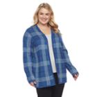 Plus Size Croft & Barrow&reg; Plaid Cardigan, Women's, Size: 3xl, Blue (navy)
