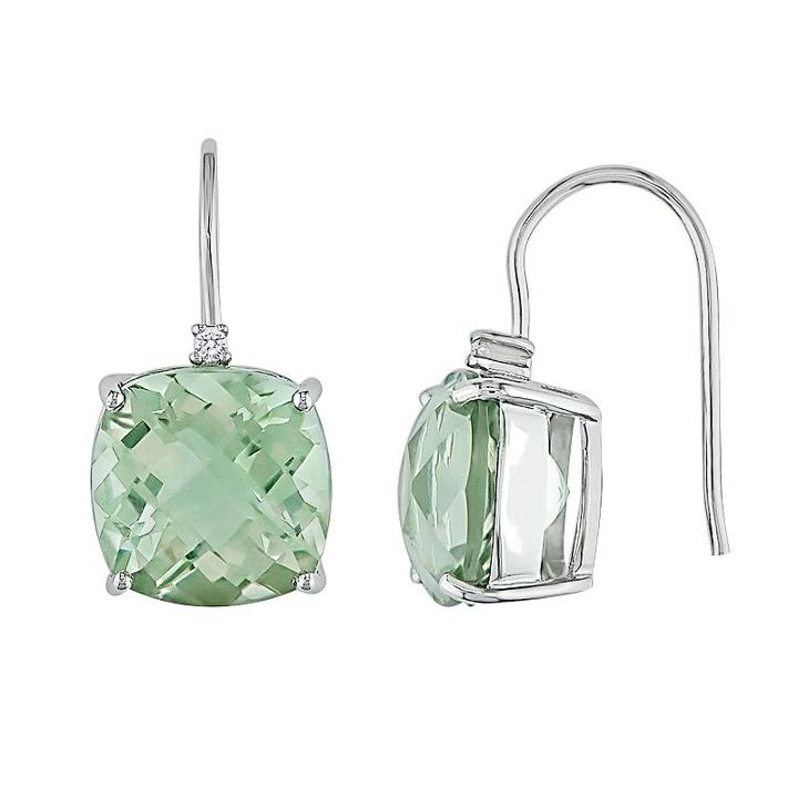 10k White Gold Green Quartz And Diamond Accent Drop Earrings, Women's