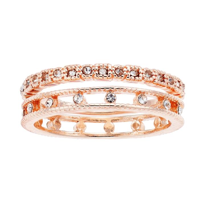 Lc Lauren Conrad Rose Gold Tone Simulated Crystal Ring Set, Women's, Size: 7, Pink