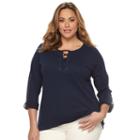 Plus Size Croft & Barrow&reg; Lace-up Roll-tab Tee, Women's, Size: 1xl, Blue