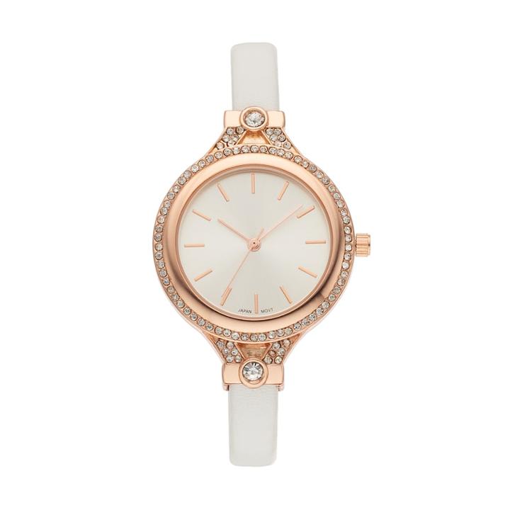 Studio Time Women's Crystal Bangle Watch, Size: Medium, White