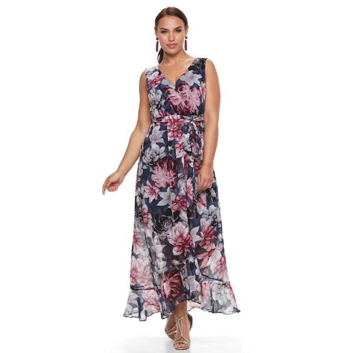 Plus Size Chaya Crossover Floral Dress, Women's, Size: 14 W, Blue (navy)